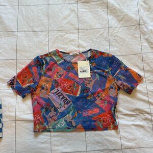 Peppermayo Locals Only Mesh Baby Tee - Postcard Travels Size 10/L Womens